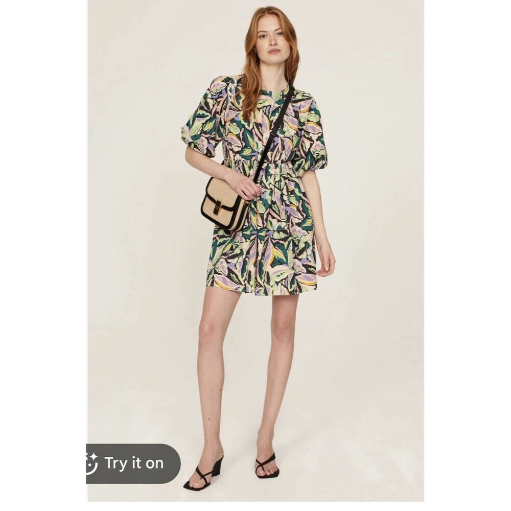 Peter Som Floral Tropical Mini Dress Size 2 Puff Sleeve Party Vacation
